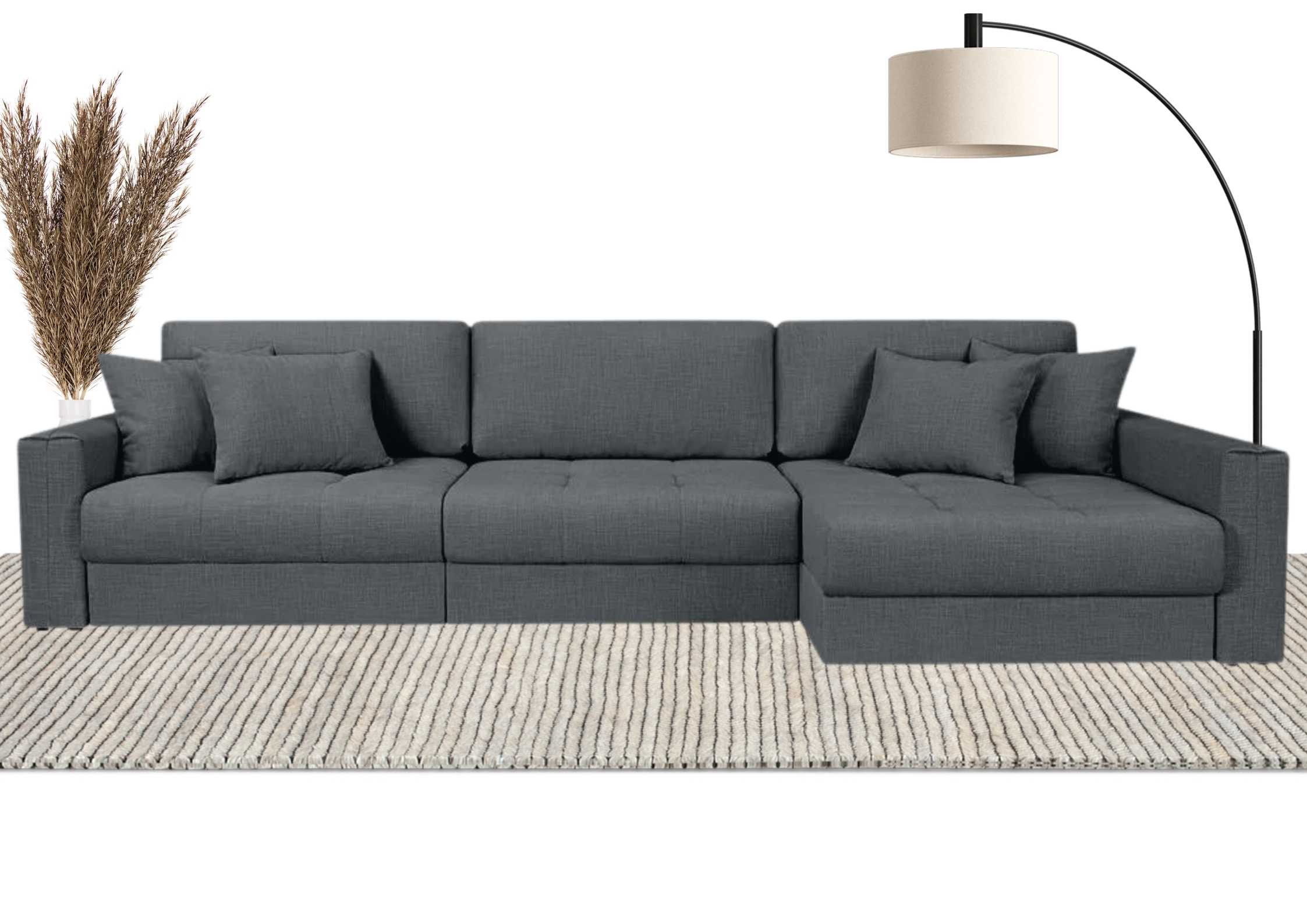 Grafitowy narożnik modułowy z pikowanym siedziskiem